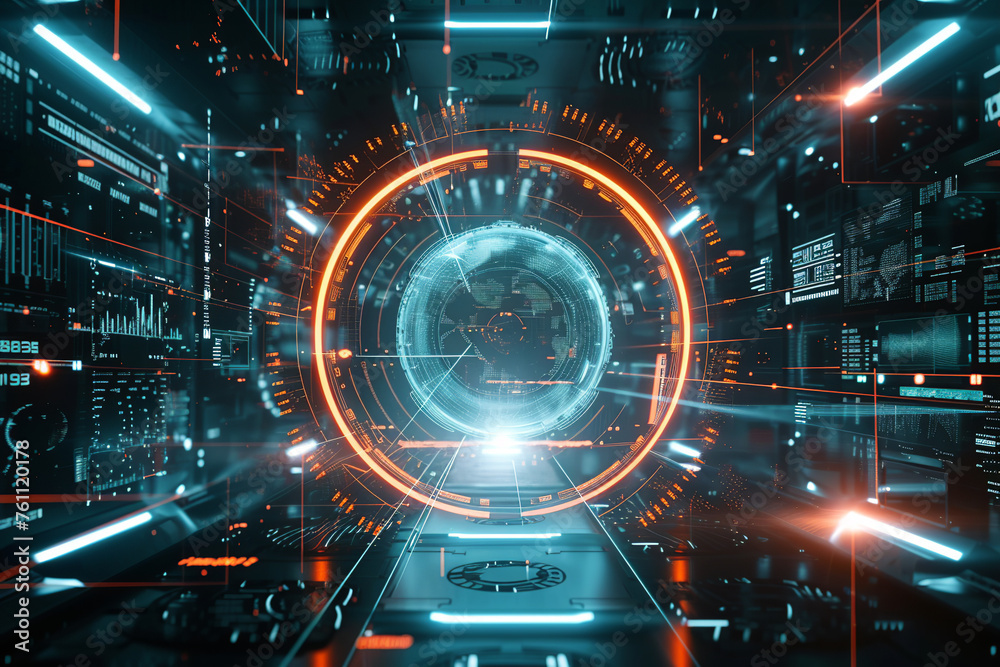 Tech digital background. Neon round frame. Technology tunnel Tech digital background. Neon round frame. Technology tunnel
