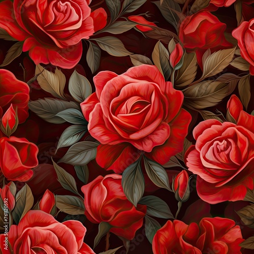 Seamless Pattern of Red Roses  Abstract Watercolor Background