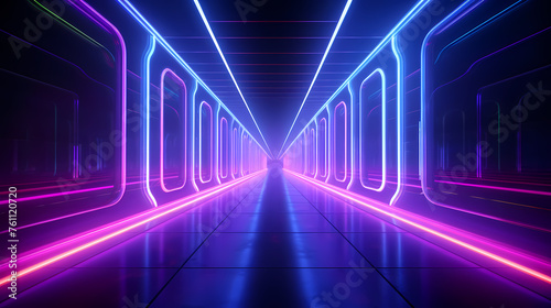 Glowing corridor background, modern corridor illuminated by neon lights