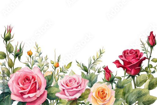 Roses and flower meadow border overlay watercolor illustration  flower frame border cute vector illustration clipart