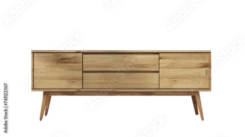Modern wooden cabinet for decorative items on transparent background.