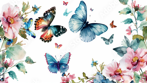 Colorful Butterfly and Flower Collection  Illustration of Vibrant Butterflies and Flowers in Nature  Perfect for Summer or Spring Decoration