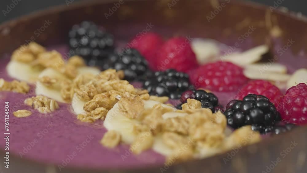healthy organic smoothie cup bowl with berry strawberry yogurt served as healthy natural breakfast in cafe restaurant 