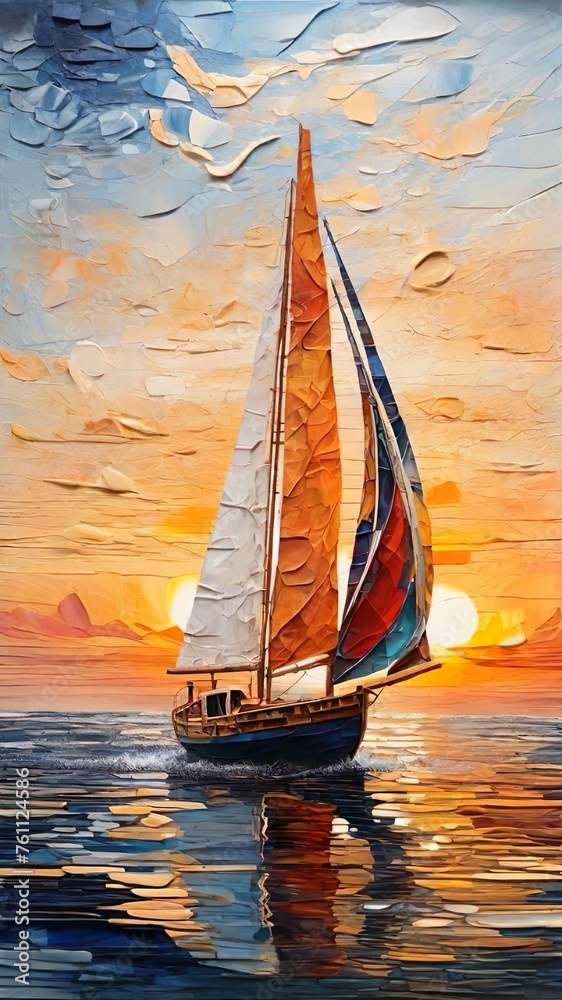 Illustration of sailing boat on the sea.