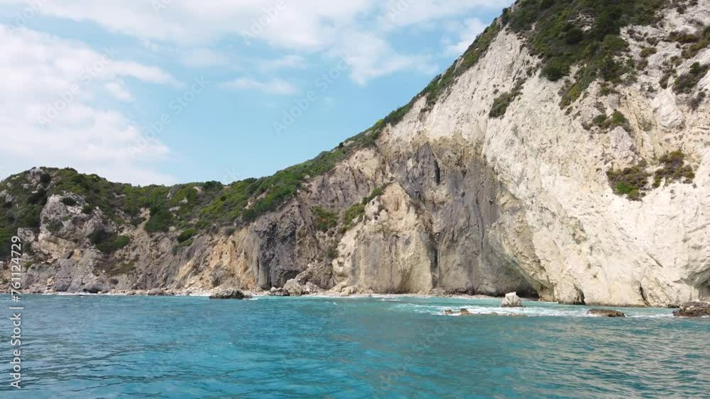 View from the sea to the Marathonisi Caves, Zakynthos Island, Greece. View from the sea to the Marathonisi Caves, Zakynthos Island, Greece.
