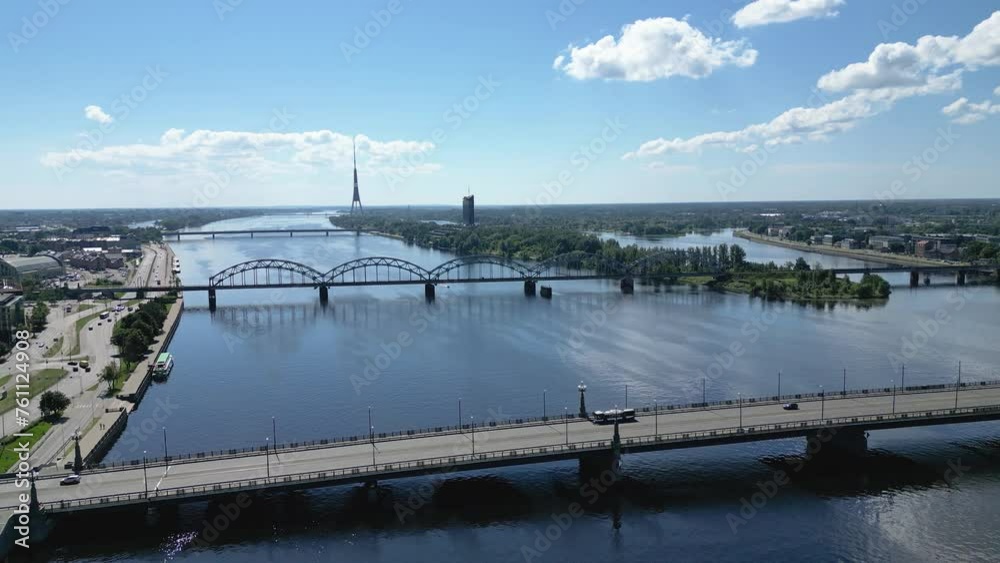 Flying over Daugava River in Riga - Latvia - 4K Cinematic Drone Footage Flying over Daugava River in Riga - Latvia - 4K Cinematic Drone Footage