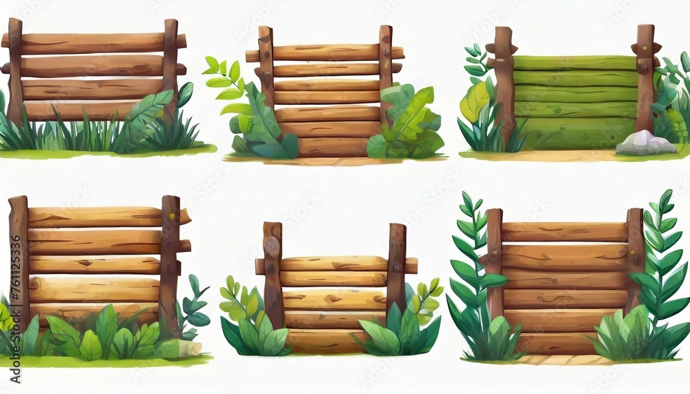 Several forest boards, flat icons set. Cartoon set of wooden boards and signposts with trees in the forest, isolated on white background. Several forest boards, flat icons set. Cartoon set of wooden boards and signposts with trees in the forest, isolated on white background.