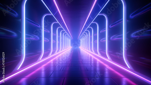 Futuristic sci-fi corridor with glowing and vibrant neon lights