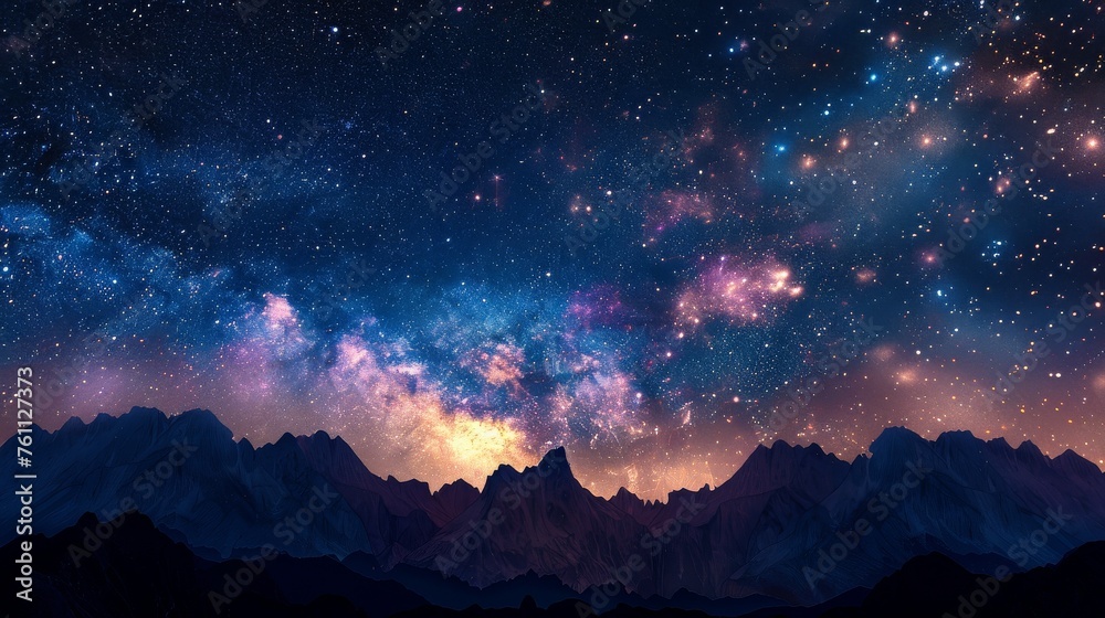 Cosmic Mountain Skyscape at Night, Inspiring Awe with the Universe's Infinite Beauty

