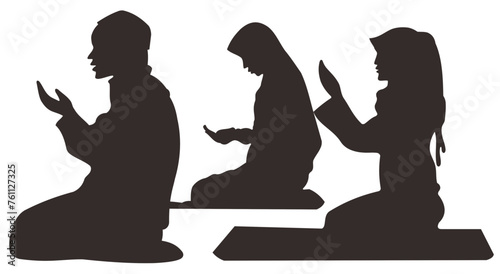 Silhouette of family muslim praying. Vector, illustration. Good use for symbol, logo, web icon, mascot, sign, or any design you want.