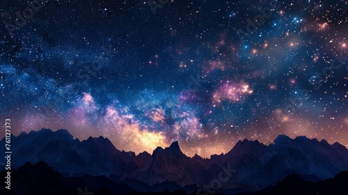 Cosmic Mountain Skyscape at Night, Inspiring Awe with the Universe's Infinite Beauty