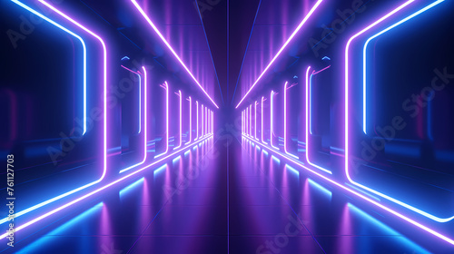 Futuristic sci-fi corridor with glowing and vibrant neon lights © ma