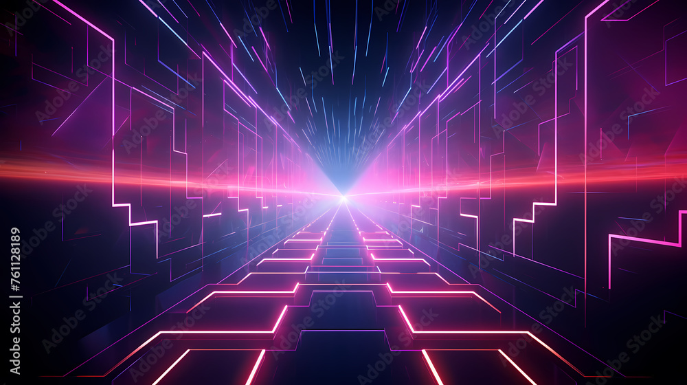 Futuristic sci-fi corridor with glowing and vibrant neon lights Futuristic sci-fi corridor with glowing and vibrant neon lights