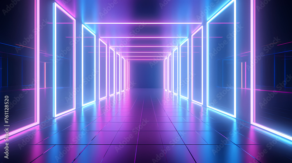 Futuristic sci-fi corridor with glowing and vibrant neon lights Futuristic sci-fi corridor with glowing and vibrant neon lights