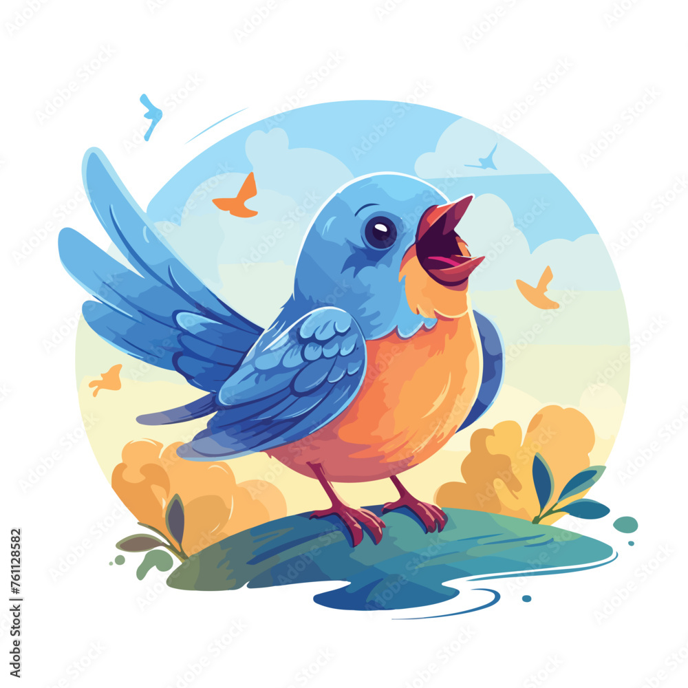 A cheerful bluebird illustration singing melodiousl