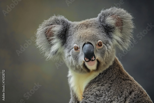 Portrait of cute koala bear, in front of gray background