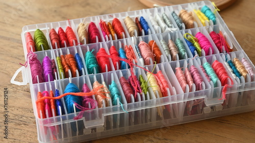 Box of colorful yarn