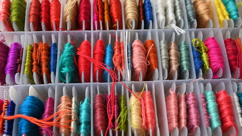 Box of colorful yarn