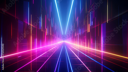 Futuristic sci-fi corridor with glowing and vibrant neon lights