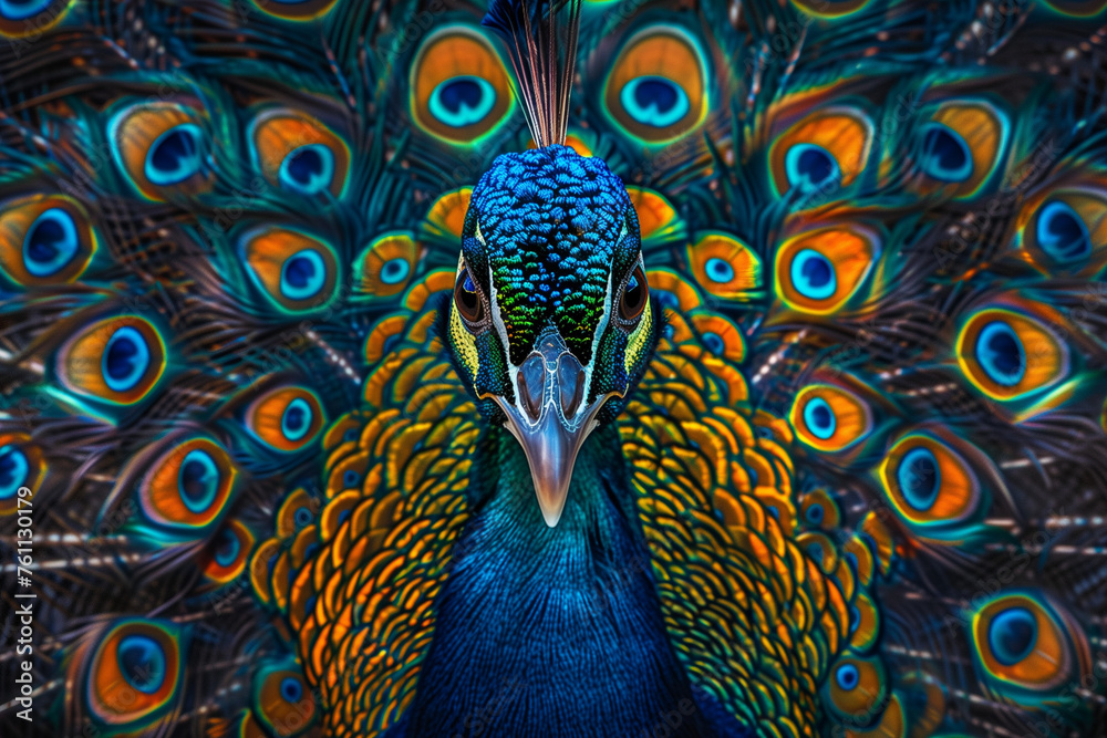 Fototapeta premium Peacock Feather Pattern Background with Floral Vector Design