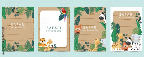 safari banner with giraffe,elephant,zebra,fox and leaf frame.vector illustration for a4 design © piixypeach
