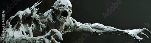 Undead Zombie Model Crafted in White Clay with Haunting Open Mouth and Rough Textures © yelosole