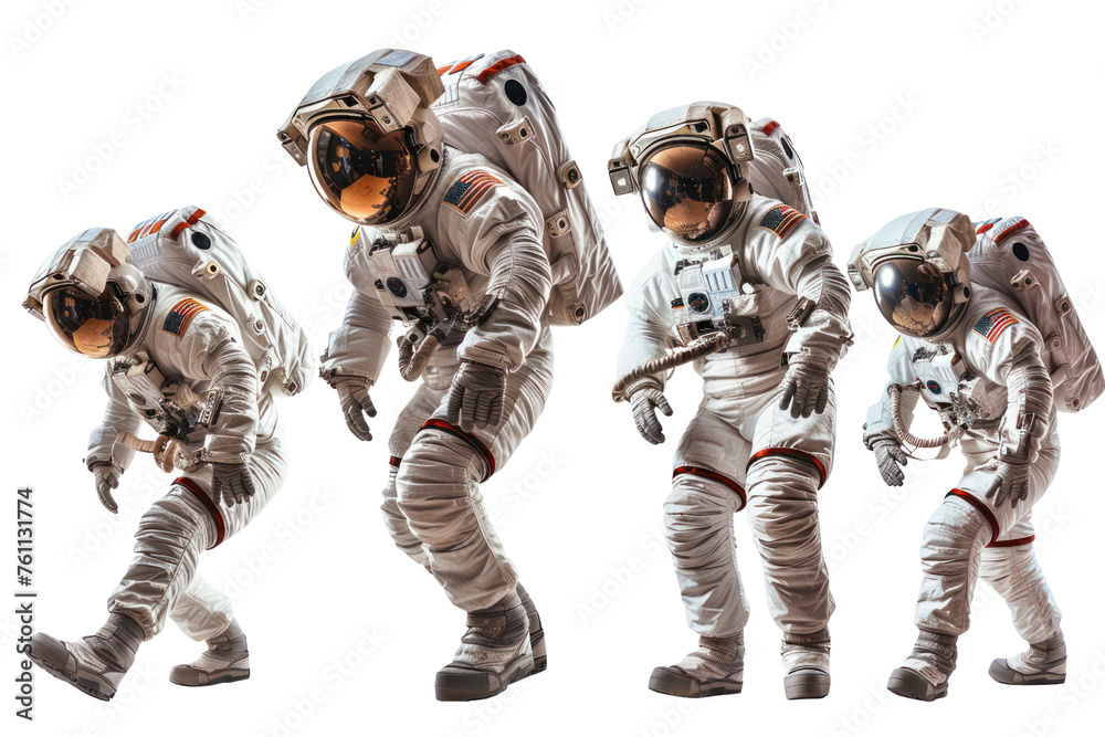 Astronauts in spacesuits set in different poses isolated on transparent and white background Real daytime first person perspective
Astronauts in spacesuits set in different poses isolated on transparent and white background Real daytime first person perspective