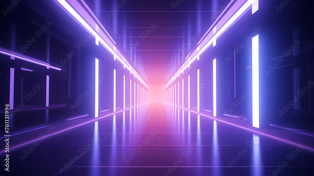 Modern corridor illuminated by neon lights Modern corridor illuminated by neon lights