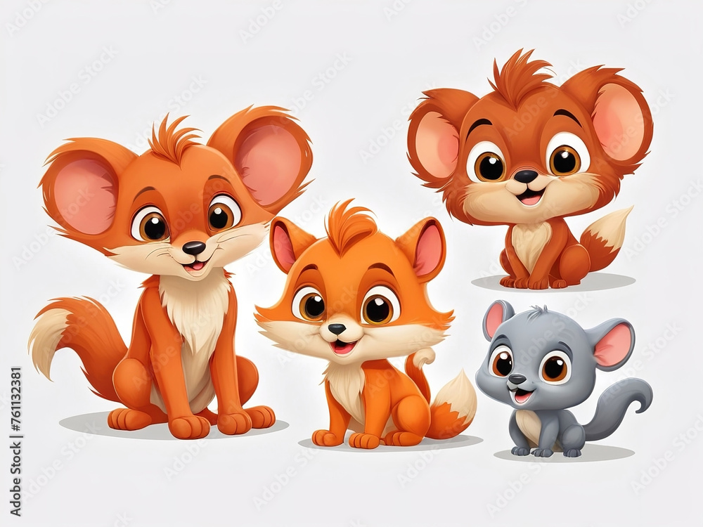 illustration of Cute cartoon animals set isolated on white background.