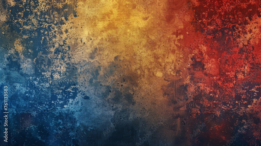 Grunge Background Texture in the Colors Red, Gold and Blue created with Generative AI Technology - obrazy, fototapety, plakaty 