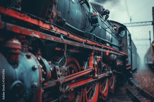 Seitliche Nahaufnahme einer Dampflokomotive  photo