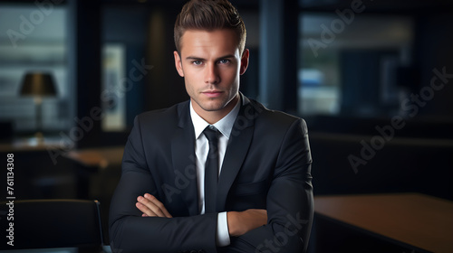 Portrait of a Confident Businessman in Stylish Suit in Modern Office Environment