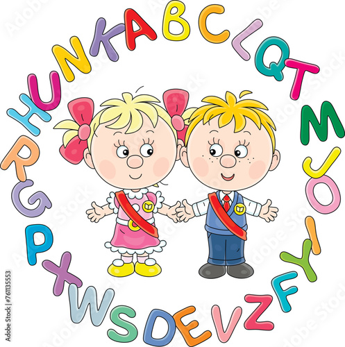 Happy little boy and girl g...