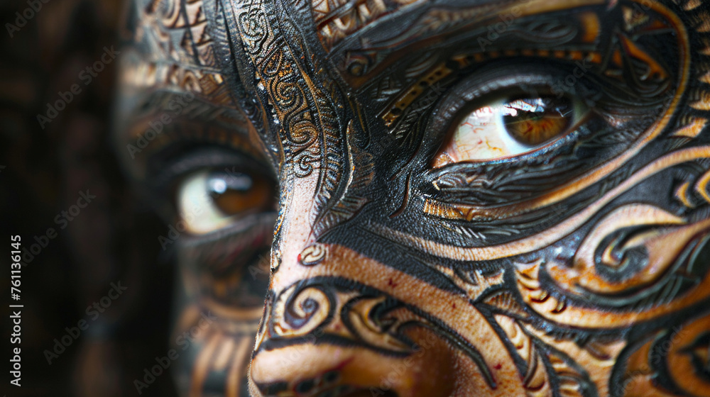 The intricate patterns of ta moko tell stories passed down through generations.