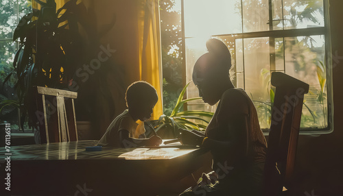 A woman and a child are sitting at a table