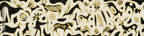 Panel on the ethnic theme, a series of petroglyphs, rock paintings, vector design	