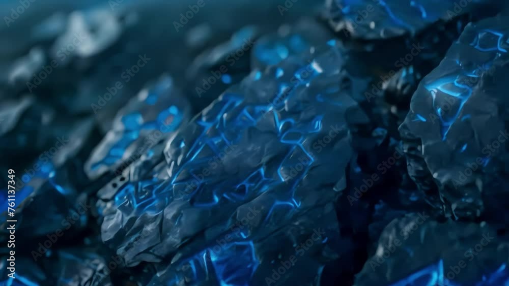 Blue luminous runes and patterns on black stone. The style of the ...