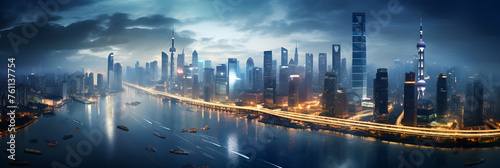 A Dazzling Aerial Night View of the Vibrant, Bustling GZ City Decorated with Illuminated Skyscrapers