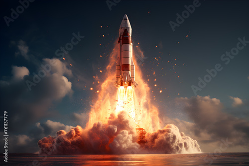 rocket go to the moon success strategy concept.