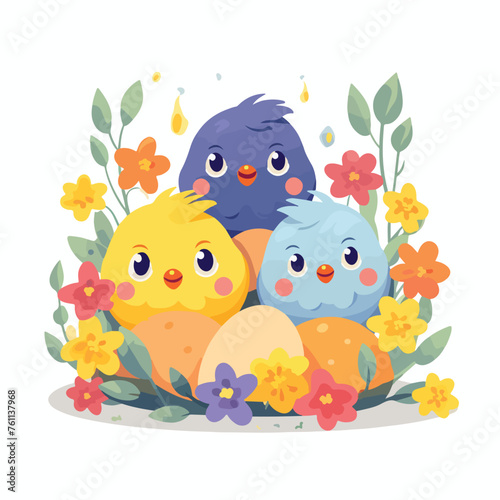 A cute illustration of chicks hatching from Easter