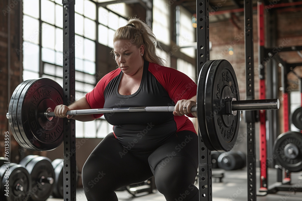 Determined Plus-Size Woman Lifting Weights at Gym Determined Plus-Size Woman Lifting Weights at Gym
