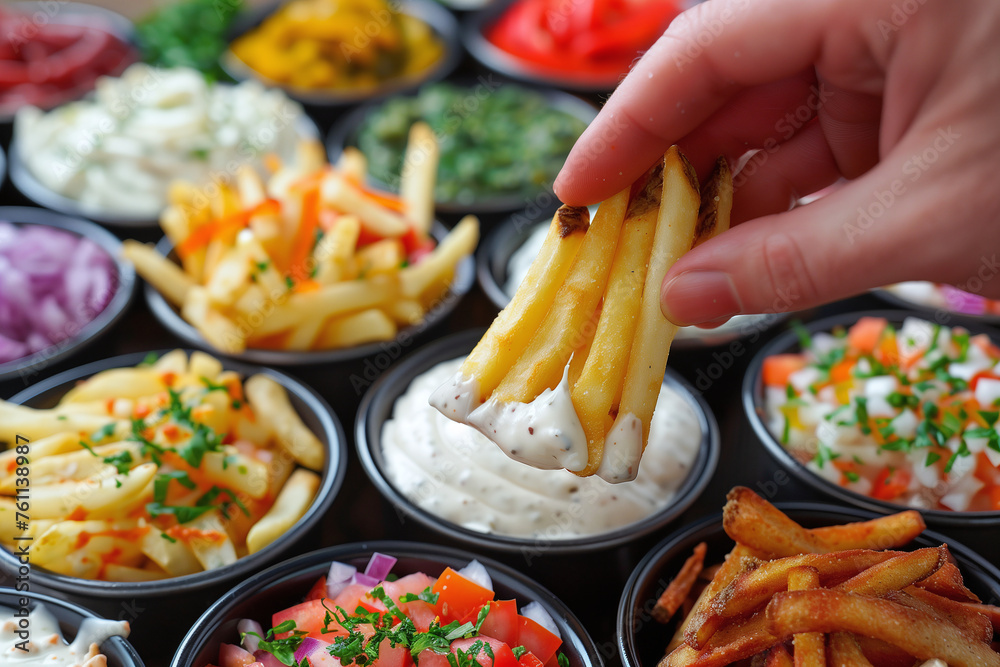 Hand-Dipped Assortment of Fries with Unique Sauces Hand-Dipped Assortment of Fries with Unique Sauces