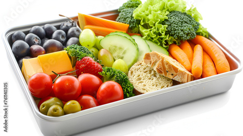 Healthy School Lunch isolated on white with copy space background, generative Ai