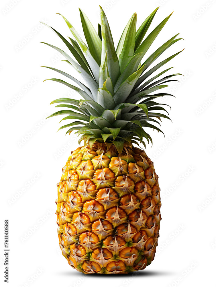 Fototapeta premium Ripe pineapple isolated on white background created by ai. Beautiful tropical fruit illustration, white background with space for copy, summer, holidays