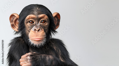 Young Chimpanzee standing up like a human isolated on a white background, generative Ai © Zoya