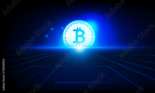 Financial chart with moving up arrow graph bitcoin cryptocurrency technology in stock market on blue color background concept innovation background, vector design