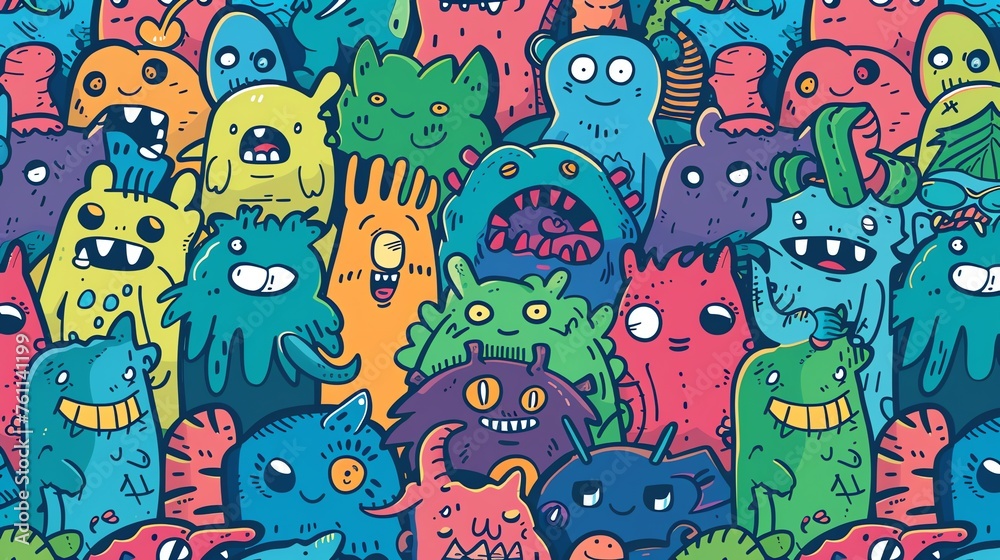 Naklejka premium Simple character doodle monster pattern design