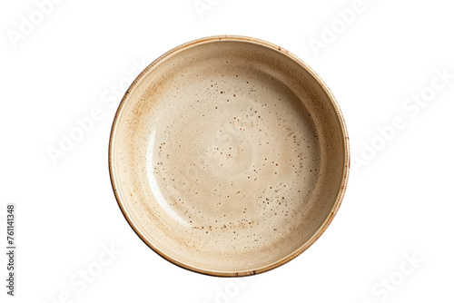  Empty ceramic round plate isolated on white background. View from above Real daytime first person perspective