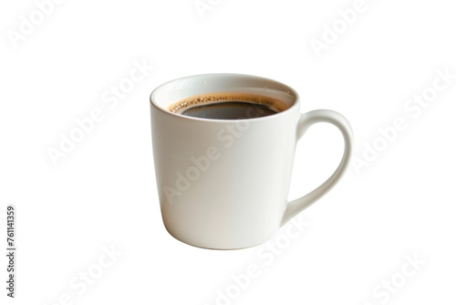 
Elegant single white coffee cup in ceramic mug, side view isolated on pure white background Real daytime first person perspective