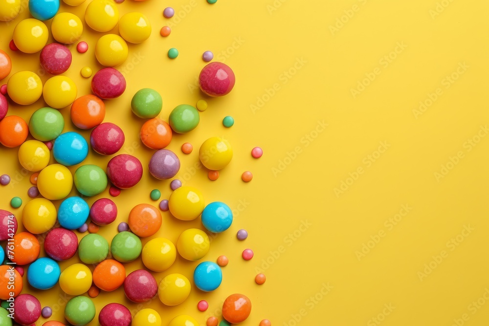 Colorful Candies on Yellow Background